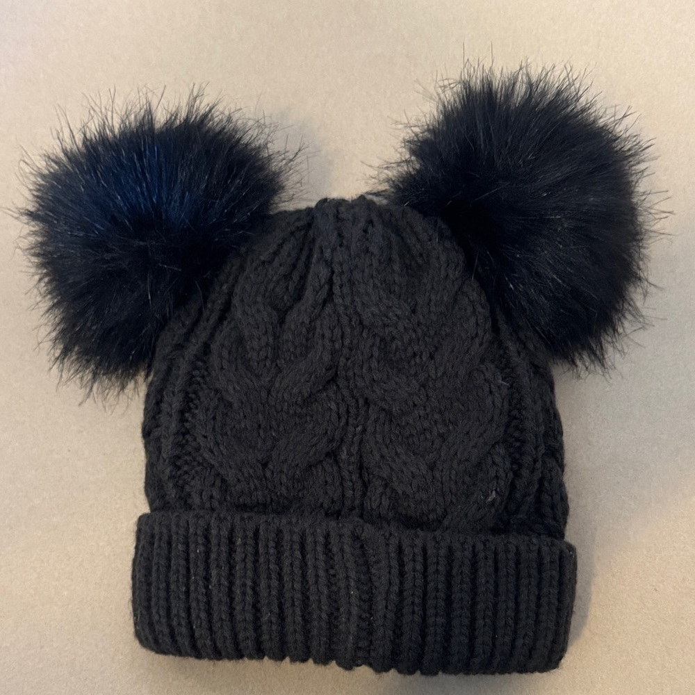 GAP Black Knit Hat with Pom-Poms